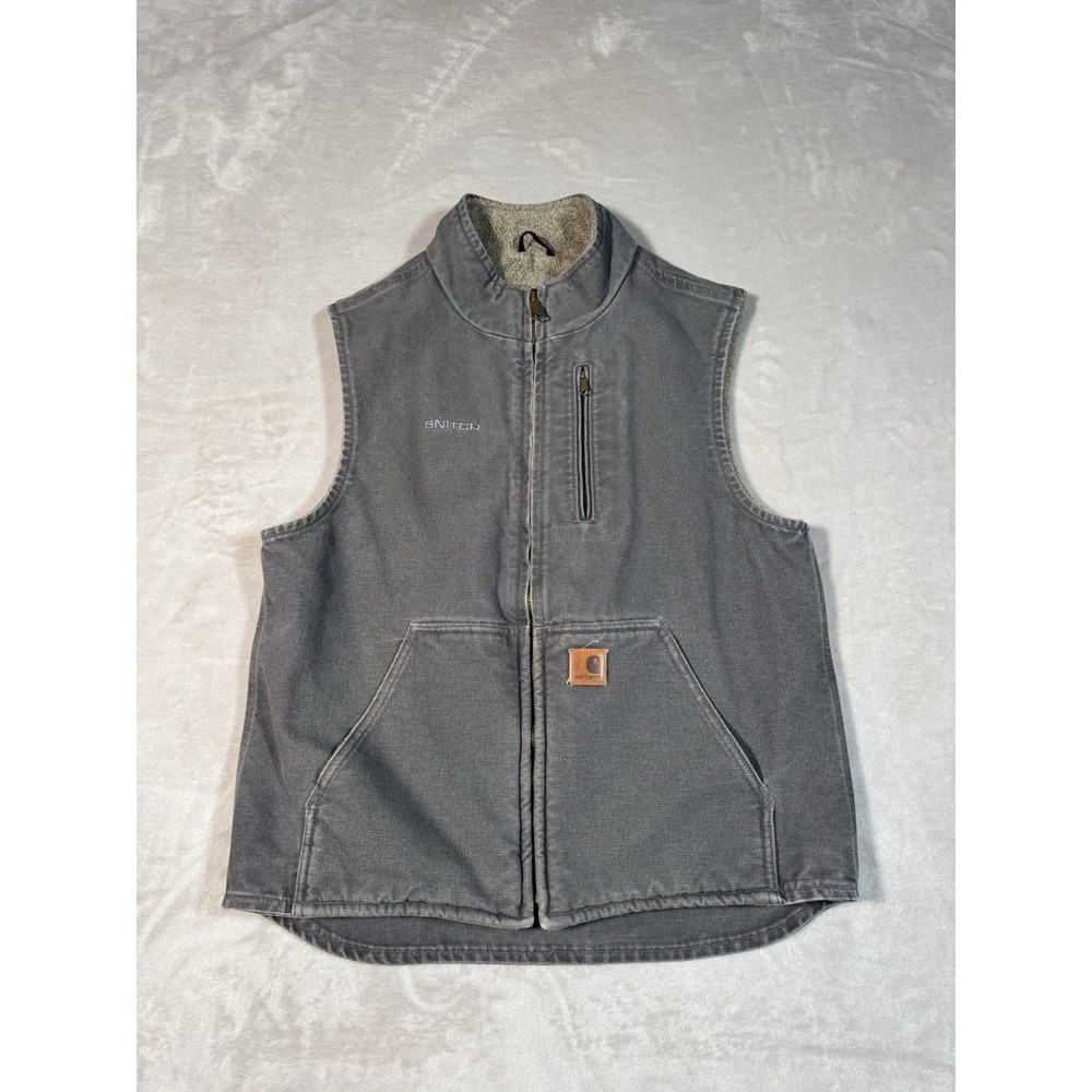 Vintage Carhartt Vest V33 GVL Size Medium Gray Sherpa Lined Good Patch